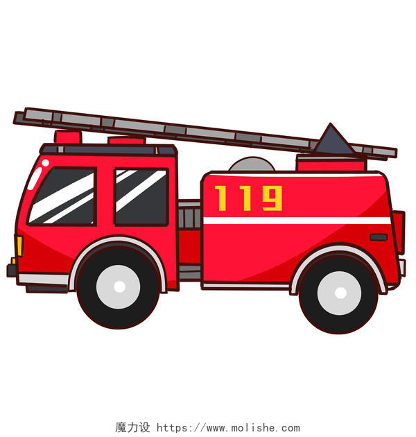 119全国消防宣传日卡通手绘消防车免抠素材